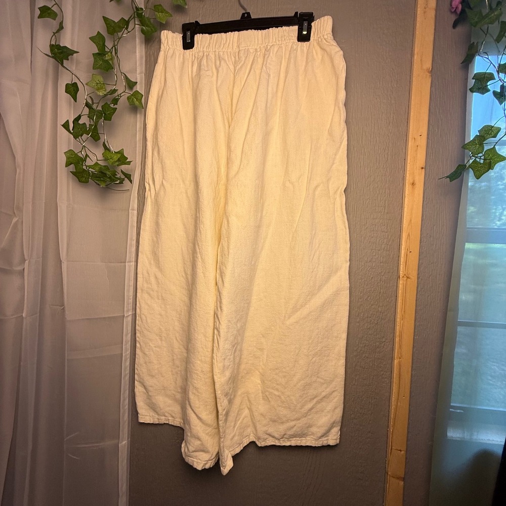 Bryn Walker Cream Linen Wide Leg Lantern Pants High Rise Large Made in USA - Picture 3 of 10